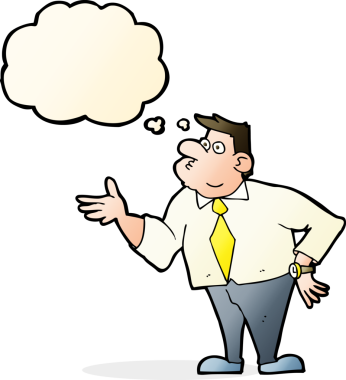 karikatür işadamı bir insan tarafından çizilen düşünce baloncuğuyla soru soruyor