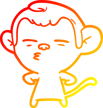 Bir insan tarafından çizilmiş şüpheli bir maymunun sıcak çizgi çizimi