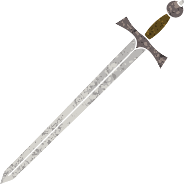 Retro illüstrasyon tarzı, bir insan tarafından çizilmiş tuhaf bir çizgi film kılıcı.