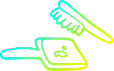 Bir insan tarafından çizilmiş bir karikatür fırçası ve aynanın soğuk gradyan çizimi