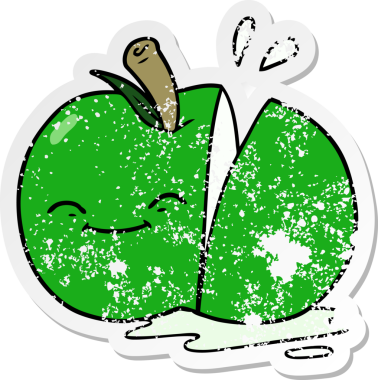 Bir insan tarafından çizilmiş dilimlenmiş elma etiketi.