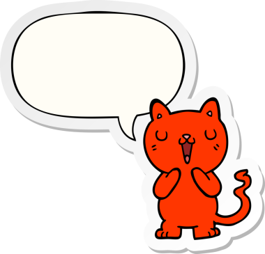 Bir insan tarafından çizilmiş baloncuk çıkartmalı çizgi film kedisi.