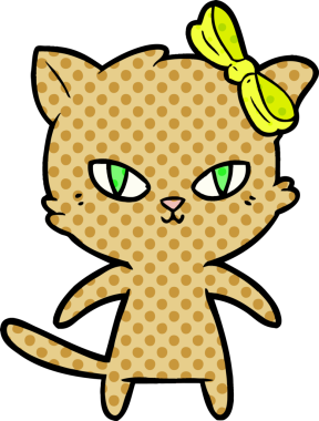 Bir insan tarafından çizilmiş sevimli çizgi film kedisi.