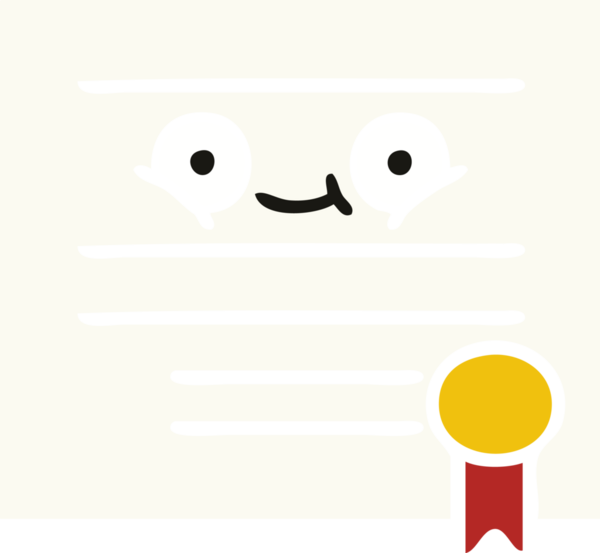 Bir insan tarafından çizilmiş mezuniyet diplomasının düz renkli retro karikatürü