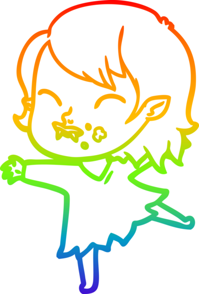 Gökkuşağı gradyan çizgisi. Bir insan tarafından çizilmiş yanağında kan olan vampir bir kız çizgi filmi.