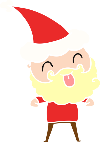 Bir insan tarafından çizilmiş Noel Baba şapkası takan sakallı bir adam.