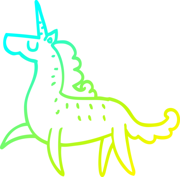 Bir insanın çizdiği sihirli tek boynuzlu atın soğuk çizgi çizimi.