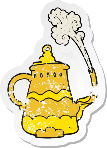 Bir insan tarafından çizilmiş karikatürlü süslü kahve demliğinin gerilimli yapıştırması.