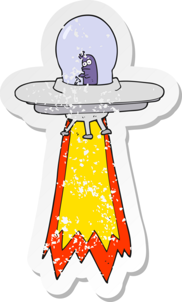 Bir insan tarafından çizilmiş bir uçan daire desenli karikatür çıkartması.