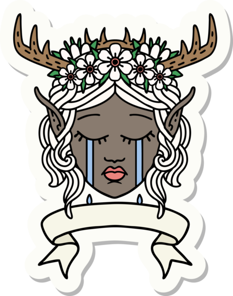 Bir insan tarafından çizilmiş pankartıyla Elf Druid karakterinin çıkartması.