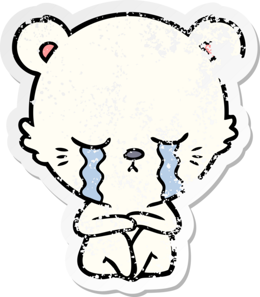 Ağlayan bir karikatür kutup ayısının insan tarafından çizilmiş sıkıntılı çıkartması.