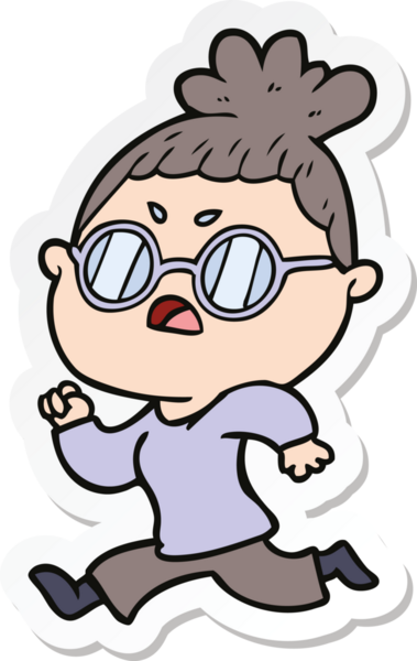 Çizgi film çıkartması. Bir insan tarafından çizilmiş rahatsız bir kadın.