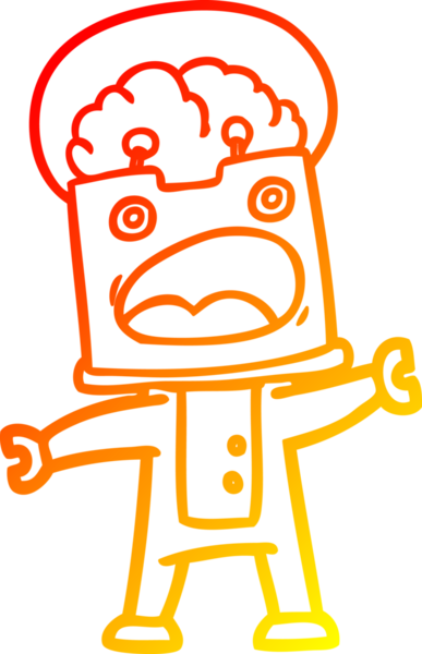 Bir insan tarafından çizilen çizgi film robotunun sıcak çizgi çizimi