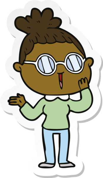 Bir insan tarafından çizilmiş gözlüklü bir karikatür çıkartması.