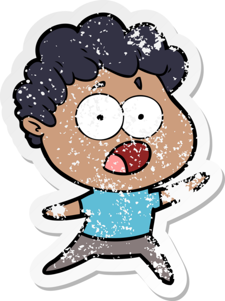 Bir insan tarafından çizilen şaşkınlık içinde soluk soluğa kalmış bir çizgi film karakterinin sıkıntılı çıkartması.