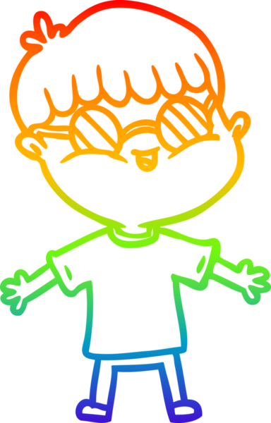 Bir insan tarafından çizilmiş gözlük takan çizgi film çocuğu çizimi.