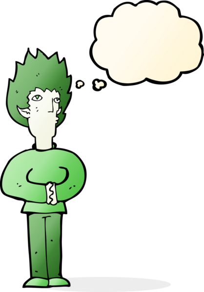 Bir insan tarafından çizilmiş düşünce balonlu vampir adam.