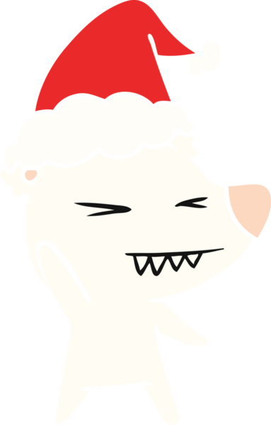 Kızgın kutup ayısı eli bir insan tarafından çizilmiş Noel Baba şapkasının düz renk çizimi