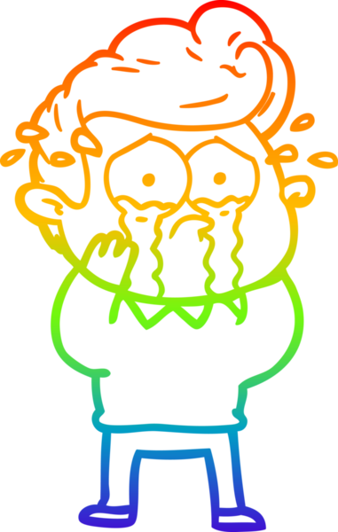 Bir insan tarafından çizilmiş ağlayan bir adamın çizdiği gökkuşağı gradyan çizgisi.