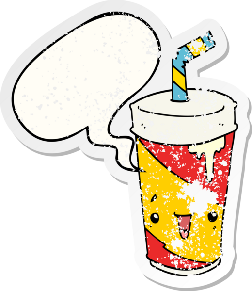 Konuşma baloncuklu karikatür bardağı bir insan tarafından çizilmiş sıkıntılı eski bir çıkartma