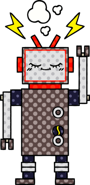 Bir insan tarafından çizilmiş dans eden bir robotun çizgi romanı.