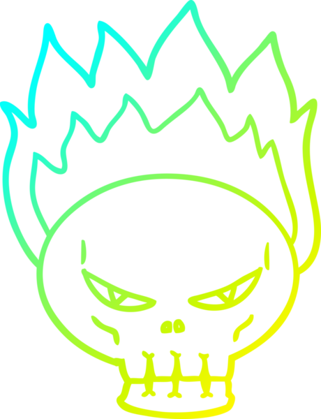 Bir insan tarafından çizilmiş alevli bir kafatası çizgi çizimi.