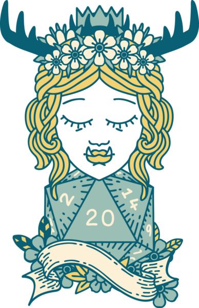 Retro Dövme Biçimli Ork karakteri bir insan tarafından çizilmiş 20 zar ile