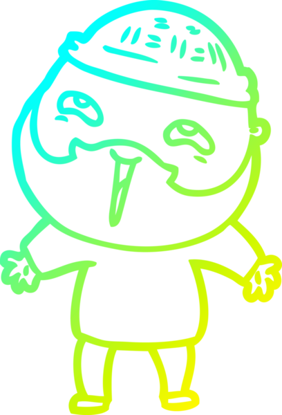 Bir insan tarafından çizilmiş, mutlu, sakallı, çizgi film karakteri.