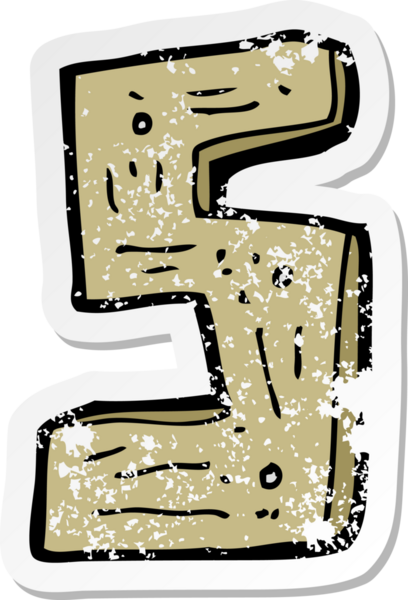 Bir insan tarafından çizilmiş ahşap bir çizgi filmin gerilimli çıkartması.