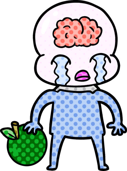 Bir insan tarafından çizilmiş elmalı büyük beyin uzaylısı çizgi filmi.