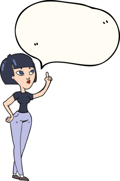 Serbest konuşma balonu çizen karikatür kadın bir insan tarafından çizilmiş sorular soruyor.