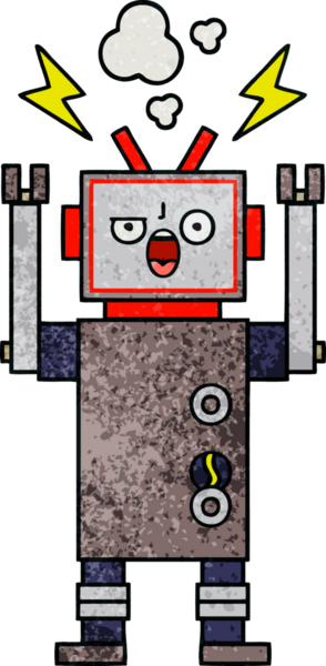 Bir insan tarafından çizilmiş bozuk bir robotun retro grunge desen karikatürü