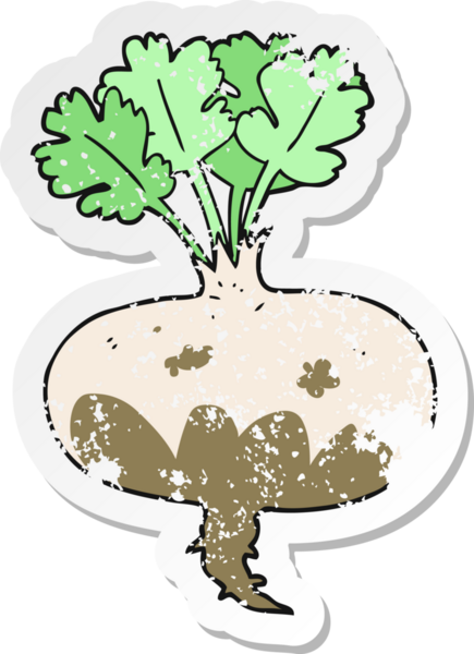 Bir insan tarafından çizilmiş çamurlu şalgam desenli karikatür çıkartması.