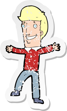 Bir insan tarafından çizilmiş mutlu bir adamın karikatür yapıştırması.