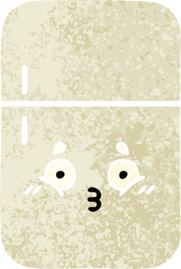 Bir insan tarafından çizilmiş buzdolabının retro çizim tarzı karikatürü.