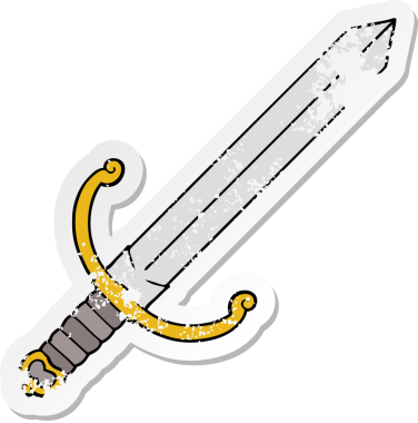 Bir insan tarafından çizilmiş karikatür kılıcının sıkıntılı çıkartması.