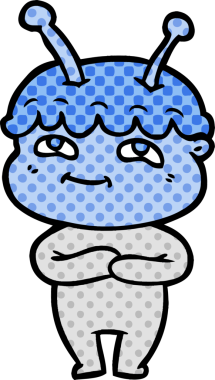 Bir insan tarafından çizilmiş dost canlısı çizgi film uzay adamı.