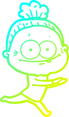 Bir insan tarafından çizilmiş, mutlu, yaşlı bir kadının çizimi.