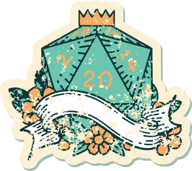 Retro Dövme Biçimi Doğal 20 D20 zar bir insan tarafından çizildi