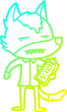 Bir insan tarafından çizilmiş dişleri gösteren çizgi roman karakteri kurdunun soğuk gradyan çizimi