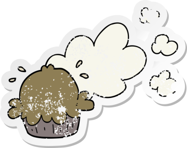 Bir insan tarafından çizilmiş şirin bir karikatür pastasının sıkıntılı çıkartması.