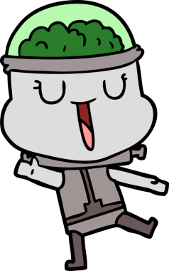 Bir insan tarafından çizilmiş mutlu çizgi film robotu