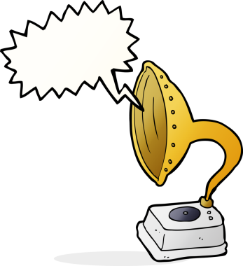 bir insan tarafından çizilmiş konuşma baloncuklu çizgi film gramofonu