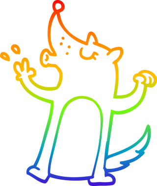 Bir insan tarafından çizilmiş uluyan bir kurdun gökkuşağı gradyanı çizimi