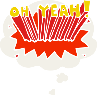 Çizgi film metni. Evet! Düşünce baloncuğu bir insan tarafından retro stiliyle çizilmiş