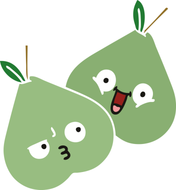 Bir insan tarafından çizilmiş yeşil armutun düz renkli retro karikatürü