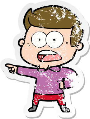 Bir insan tarafından çizilen şok olmuş bir adamın karikatür çıkartması.