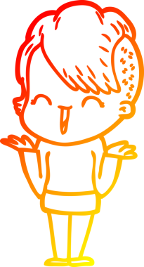 Bir insan tarafından çizilen mutlu bir hipster kızın çizgi çizimi.