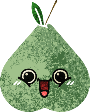 Bir insan tarafından çizilmiş yeşil bir armutun retro çizim tarzı karikatürü