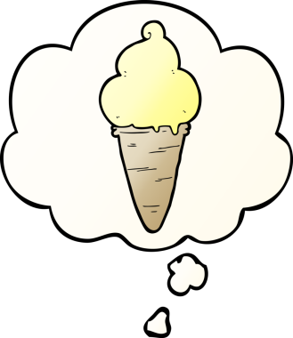 Düşünce baloncuklu çizgi film dondurması bir insan tarafından çizilmiş.